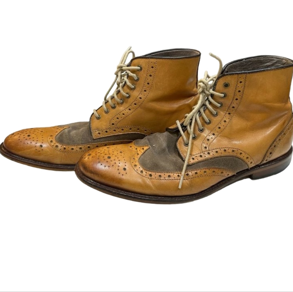 Joseph Abboud Tan Wingtip Ankle Boots 10.5 - Picture 4 of 14